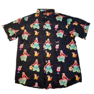 JUNCTION‎ WEST Hawaiian Shirt Black XXL Marilyn Monroe Pin Up Girl Cocktail